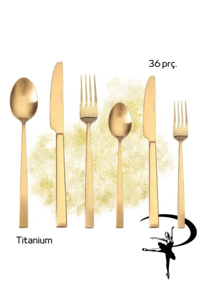 Porland Quantum 6 Kişilik Altın Çatal Kaşık Bıçak Takımı 36 Parça