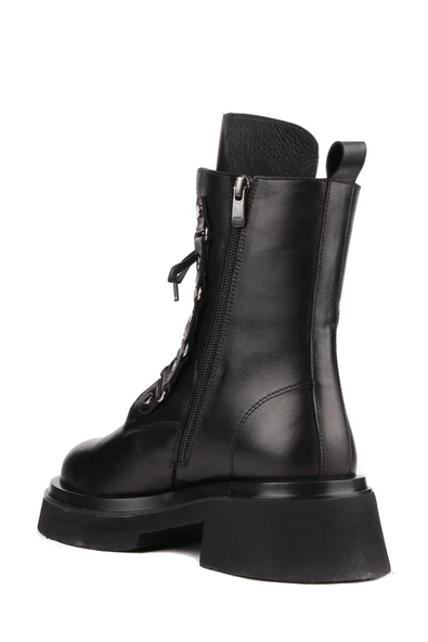 Stato - Siyah Hakiki Deri Fermuarlı Kadın Postal Bot - Resim 6