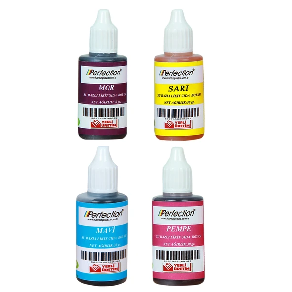 Perfection CHEF 4'lü Sıvı Su Bazlı Likit Gıda Boyası Sarı Mor Mavi Pembe 4 X 30 gr . ürün görseli