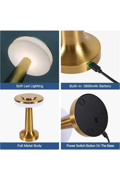 Şarjlı Dokunmatik LED Masa Lambası Metal Taşınabilir Gece Işığı Ev, Kafe, Restoran için - 5