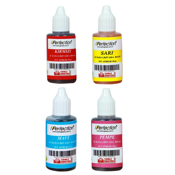 Perfection CHEF 4'lü Sıvı Su Bazlı Likit Gıda Boyası Sarı Kırmızı Mavi Pembe 4 X 30 gr . ürün görseli