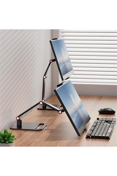 Evrensel Tablet,Telefon ve Monitör Standı-360° Döner Masa Üstü Ekran Tutucu-Metal Gövde - 2