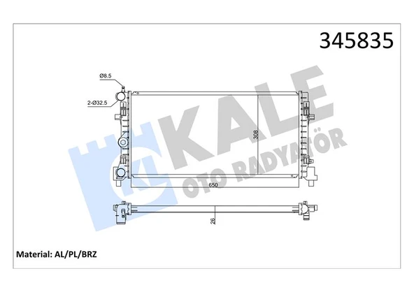 KALE 345835 SU RADYATÖRÜ A1 10 >IBIZA IV-TOLEDO IV 08 >FABIA II-RAPID-ROOMSTER 06 >POLO 09 > 1.2 1.6 1.9TDI 1.2 1.4TSI 1.2TFSI MT BRAZING 650x308x26 6R0121253N-6RF121253 6R0121253-6R0121253A-6R0121253 ürün görseli 1