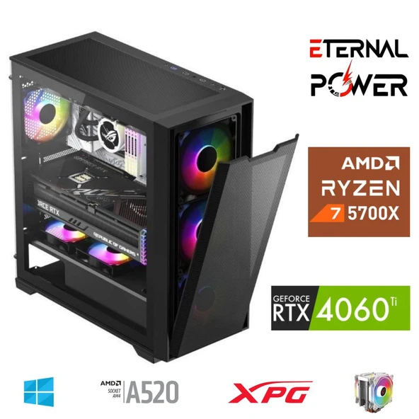 ETERNAL POWER RYZEN 7 5700X 32G DDR4 1TB M.2 RTX4060Ti A520 M650W ürün görseli 1