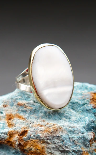 925 Ayar Gümüş ve Pirinç Otantik Kadın Yüzük sy00084 - Resim 4