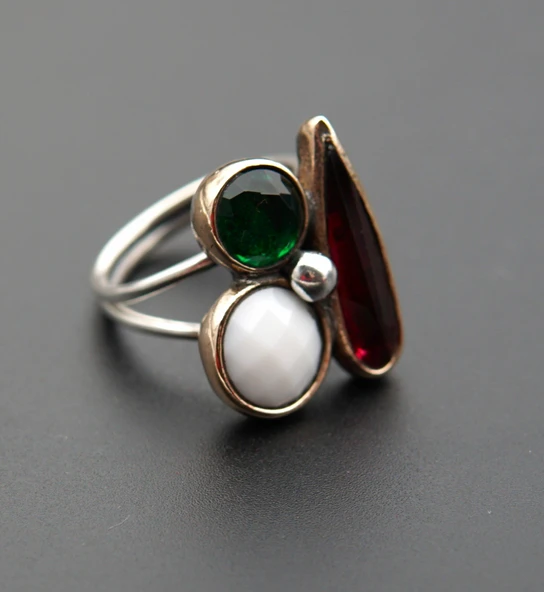 925 Ayar Gümüş ve Pirinç Otantik Kadın Yüzük sy00083 - Resim 2