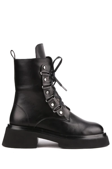 Stato - Siyah Hakiki Deri Fermuarlı Kadın Postal Bot - Resim 3