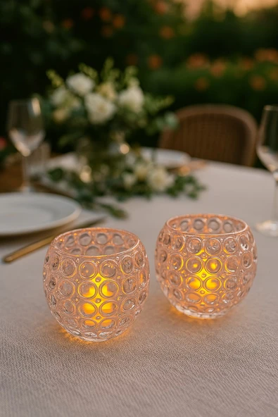 2'li Şık Masa Üstü Led Mum Seti & Dumansız Alevli Led Dekoratif Yapay Mum Dekor Işığı 8 cm - Resim 2