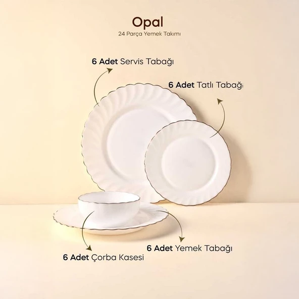 Perotti Waves Opal 24 Parça 6 Kişilik Yaldızlı Yemek Takımı Seti
