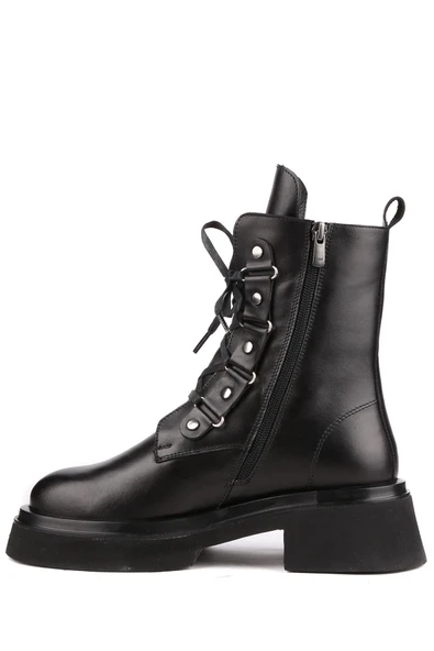 Stato - Siyah Hakiki Deri Fermuarlı Kadın Postal Bot - Resim 5