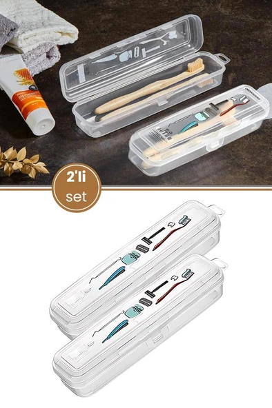 2’li Diş ve Tıraş Bakım Ürünleri Kutu Seti, Fırça Macun Traş Makyaj Aksesuar Seyahat Saklama Kabı ürün görseli 1