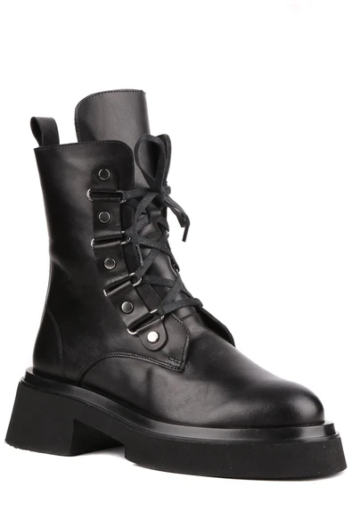 Stato - Siyah Hakiki Deri Fermuarlı Kadın Postal Bot - Resim 4