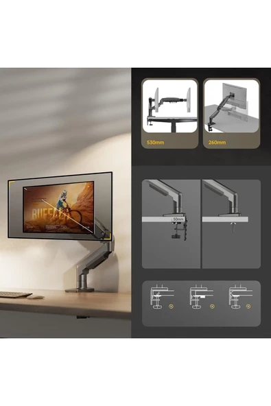 North Bayou NB F80 Tek Kol Amortisörlü Monitör Tutucu – 17"-32" Ekran - 8