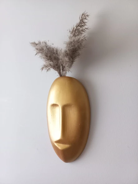 Dekoratif Maske Duvar Vazosu, Duvar Dekoru, Heykel Duvar Süsü, Gold ürün görseli 1