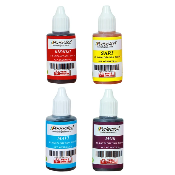Perfection CHEF 4'lü Sıvı Su Bazlı Likit Gıda Boyası Sarı Kırmızı Mavi Mor 4 X 30 gr . ürün görseli