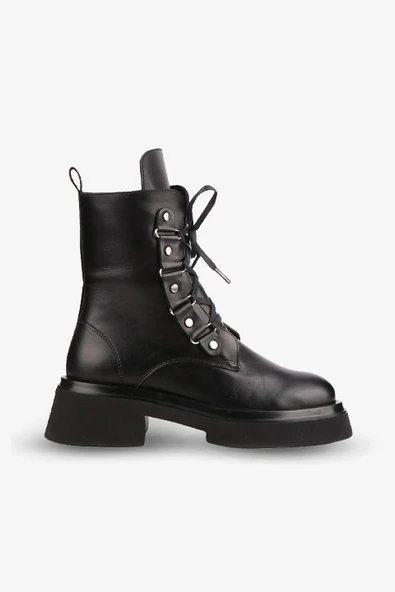 Stato - Siyah Hakiki Deri Fermuarlı Kadın Postal Bot - Resim 2