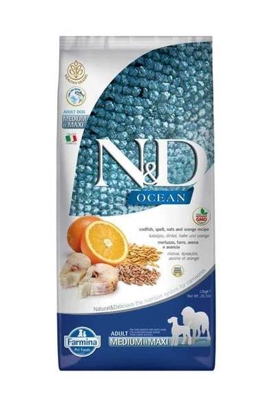 N&D Ocean Morina Balıklı ve Portakallı Orta ve Büyük Irk Yetişkin Köpek Maması 12Kg ürün görseli 1