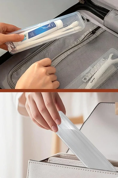 2’li Diş ve Tıraş Bakım Ürünleri Kutu Seti, Fırça Macun Traş Makyaj Aksesuar Seyahat Saklama Kabı - Resim 4