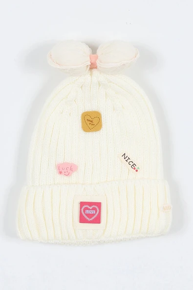 Kitti Çocuk Kız Kulaklı Bere (4-8 Yaş) K24130-02 Krem