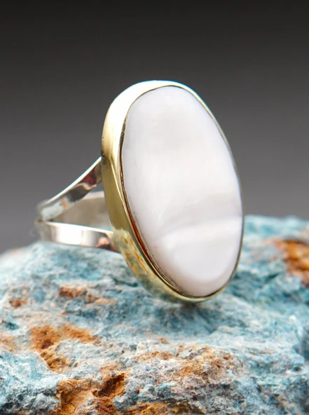 925 Ayar Gümüş ve Pirinç Otantik Kadın Yüzük sy00084 - Resim 2