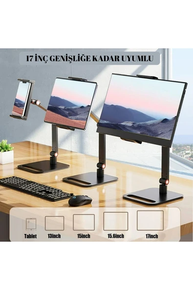 Evrensel Tablet,Telefon ve Monitör Standı-360° Döner Masa Üstü Ekran Tutucu-Metal Gövde - 3