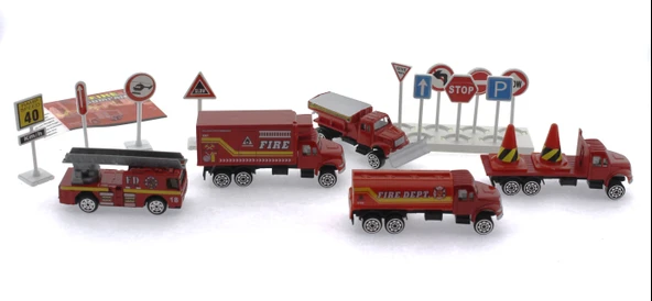 Die Cast Metal 20 Parça İtfaiye Seti - Tankerli - 3