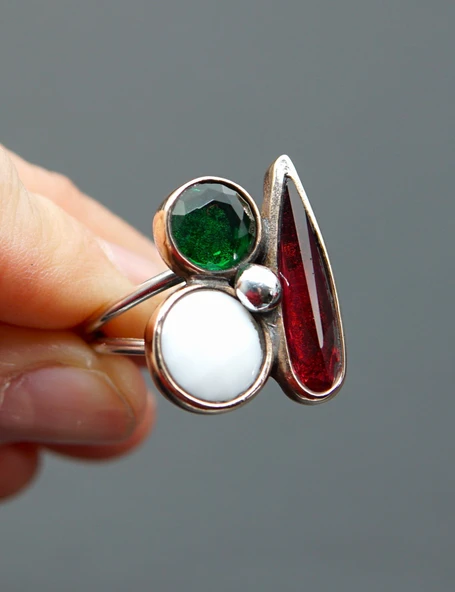 925 Ayar Gümüş ve Pirinç Otantik Kadın Yüzük sy00083 - Resim 3