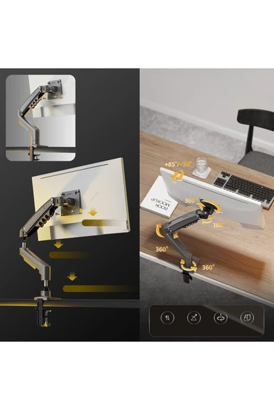North Bayou NB F80 Tek Kol Amortisörlü Monitör Tutucu – 17"-32" Ekran - 5