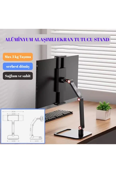Evrensel Tablet,Telefon ve Monitör Standı-360° Döner Masa Üstü Ekran Tutucu-Metal Gövde - 4