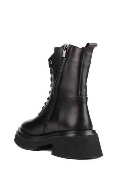 Stato - Siyah Hakiki Deri Fermuarlı Kadın Postal Bot - Resim 8