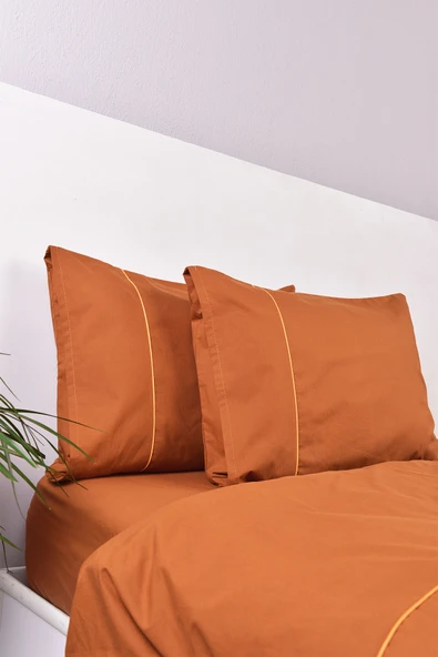 Biyeli Çift Kişilik Nevresim Takımı Taba %100 Pamuk - Resim 2