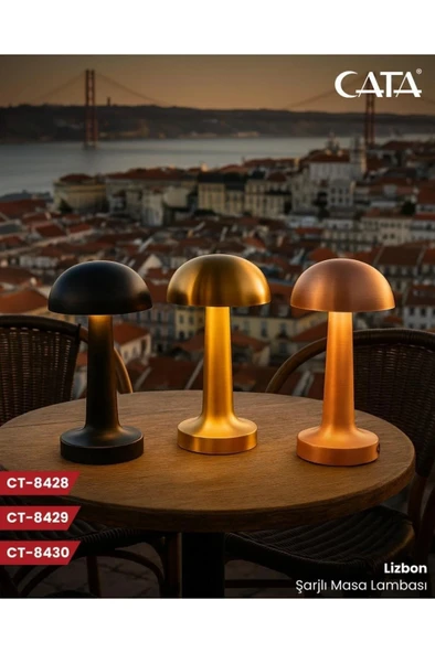 Cata 3 Işık Renkli Şarjlı Dim Edilebilir Masa Lambası Gold Kasa Ct8429 - Resim 2