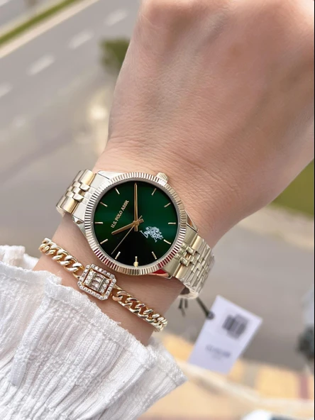 U.S.POLO ASSN Çelik Kordon 5 Atm Suya Dayanıklı Kadın Kol Saati+Bileklik Hediyeli USPA.2061.S06 - Resim 2
