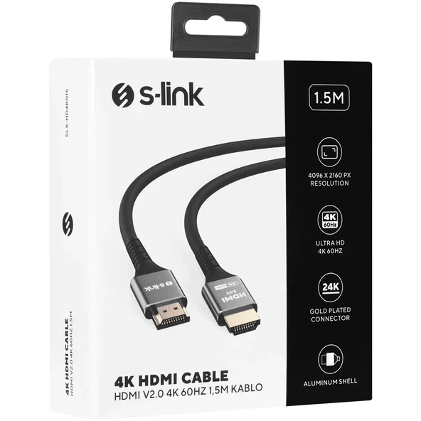 S-Link SLX-HD4K015 1.5m 19+1 Metal v2.0 4K Hdmi kablo - 2