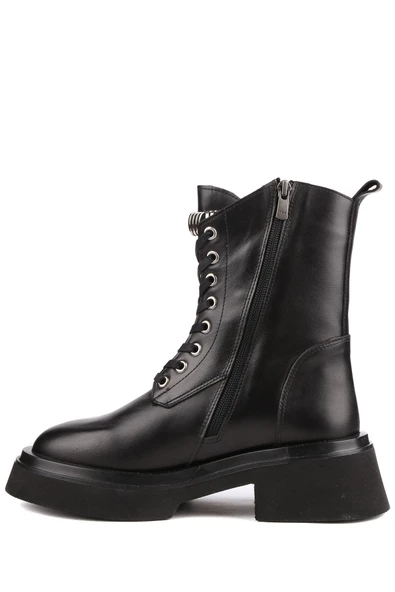 Stato - Siyah Hakiki Deri Fermuarlı Kadın Postal Bot - Resim 7