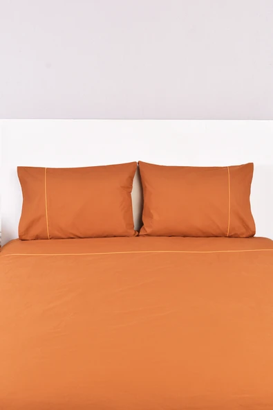 Biyeli Çift Kişilik Nevresim Takımı Taba %100 Pamuk - Resim 4