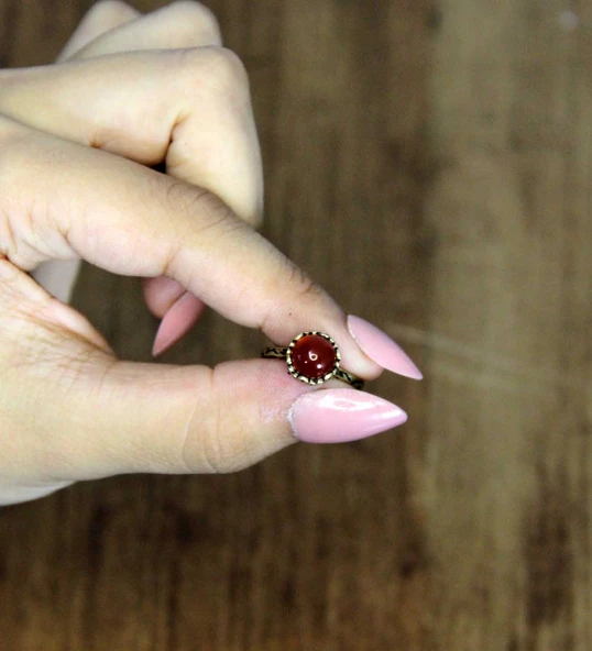 Doğal Taş Akik Çıtır Doğal Taşlı Ayarlanabilir Kadın Yüzük akcdty - Resim 3