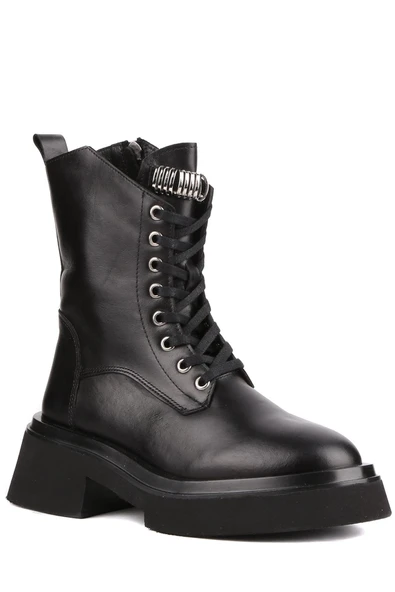 Stato - Siyah Hakiki Deri Fermuarlı Kadın Postal Bot - Resim 6