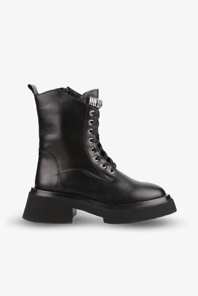 Stato - Siyah Hakiki Deri Fermuarlı Kadın Postal Bot - Resim 4