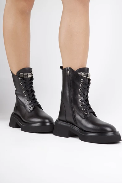 Stato - Siyah Hakiki Deri Fermuarlı Kadın Postal Bot ürün görseli 1