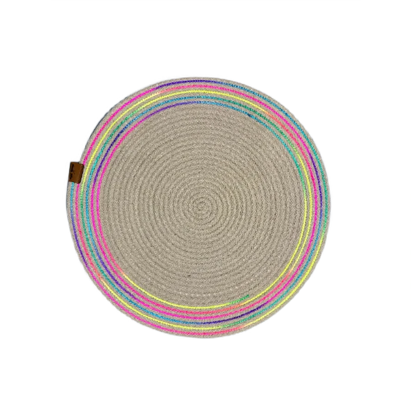 DecoHandy 39cm Neon Renkli Şeritli Jüt Örme Supla Amerikan Servis - 2
