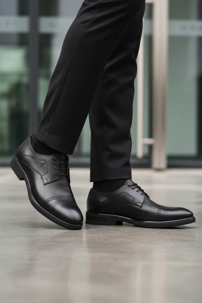 Fosco Siyah Hakiki Deri Bağcıklı Erkek Klasik Ayakkabı 3255 M - 3