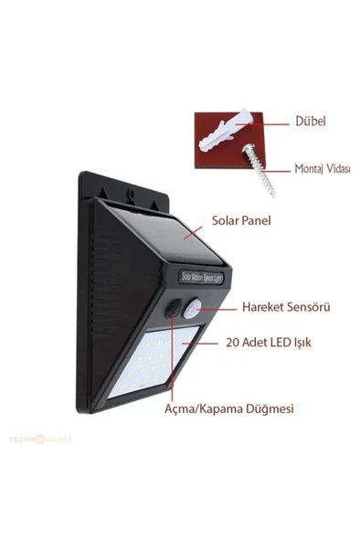 Hareket Sensörlü Solar Dış Mekan Lambası - 2