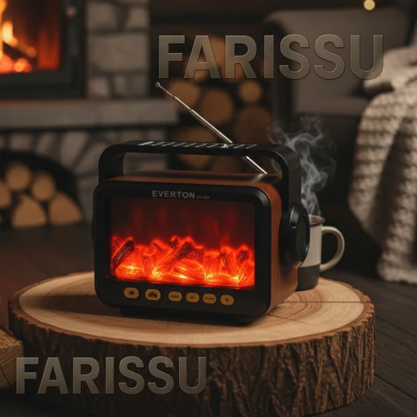 RT-734 Gerçek Eskitme Görünümlü Şömine Efektli Nostaljik Radyo | Güneş Enerjili, Bluetooth'lu, Fenerli - 5