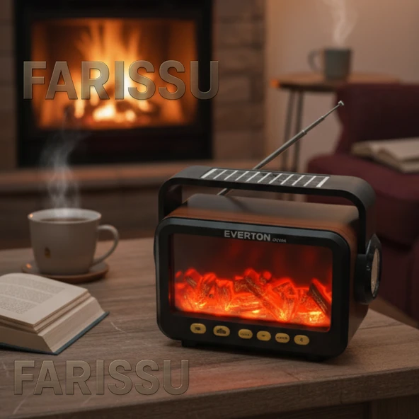 RT-734 Gerçek Eskitme Görünümlü Şömine Efektli Nostaljik Radyo | Güneş Enerjili, Bluetooth'lu, Fenerli - 3