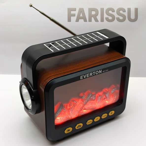 RT-734 Gerçek Eskitme Görünümlü Şömine Efektli Nostaljik Radyo | Güneş Enerjili, Bluetooth'lu, Fenerli - 8