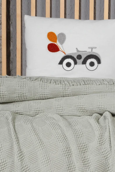 Kanz Bebek Waffle Müslin Nakışlı Pike Knz-021 Bubble Yeşil - 2