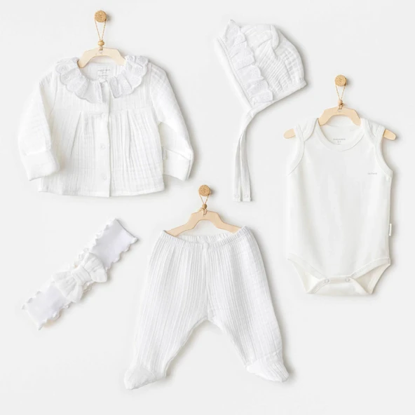 Andywawa AC25840 Natural Gift Müslin 5'Li Hastane Çıkışı White