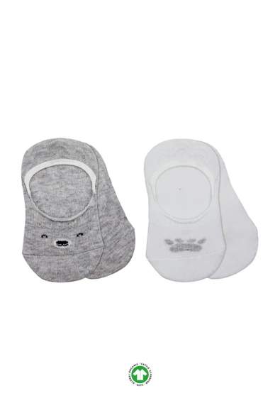 Bistyle 2'Li Babet Cute Face Penye Çorap 30103 Gri Beyaz