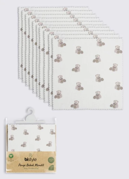Bistyle Bear 20x20 10'Lu Penye Mendil 90162 Ekru